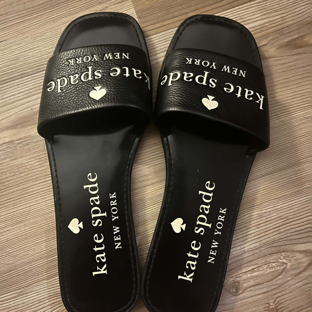 Kate Spade Black Slides with White Logo